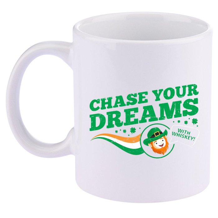 Chase Your Dreams With Whisky Leprechaun 11oz C Handle Ceramic Mug