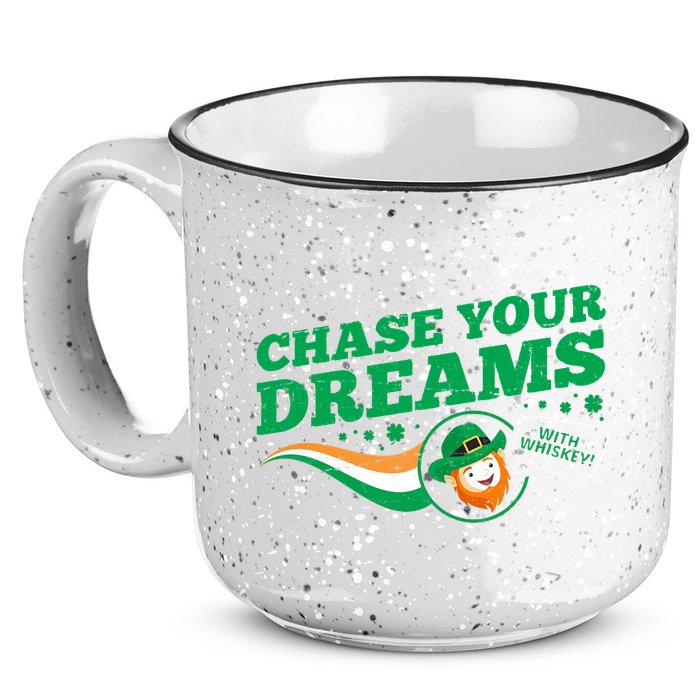 Chase Your Dreams With Whisky Leprechaun 15oz Campfire Ceramic Mug