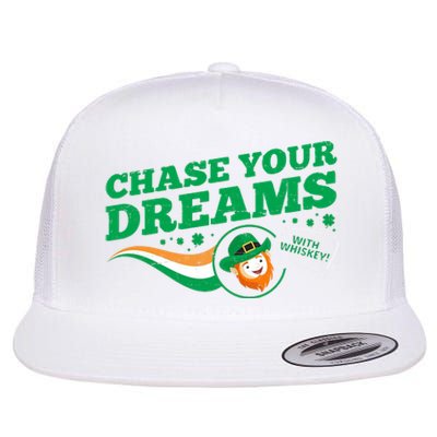 Chase Your Dreams With Whisky Leprechaun Flat Bill Trucker Hat