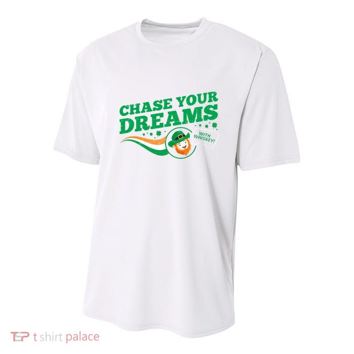 Chase Your Dreams With Whisky Leprechaun Youth Performance Sprint T-Shirt