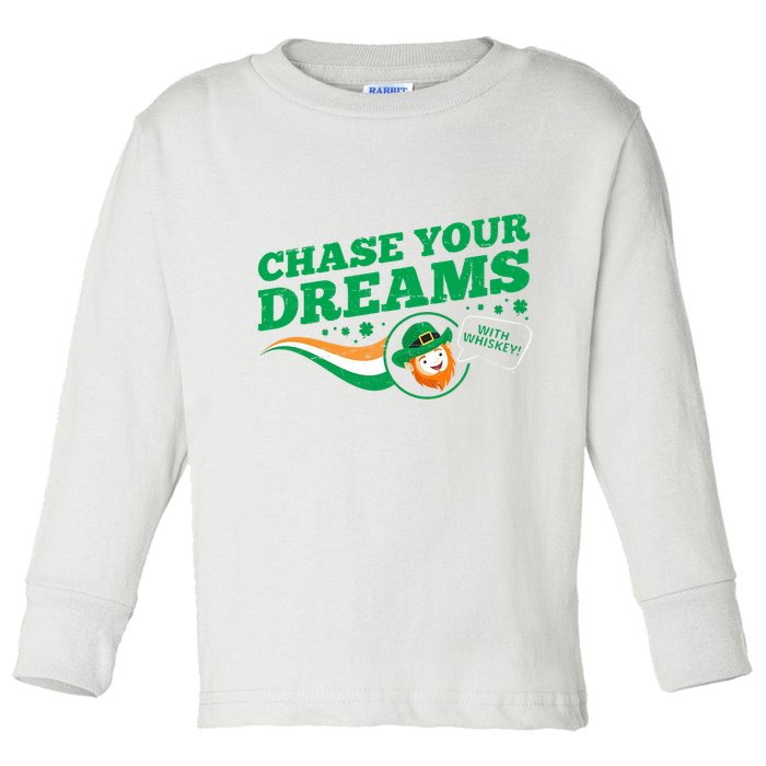 Chase Your Dreams With Whisky Leprechaun Toddler Long Sleeve Shirt