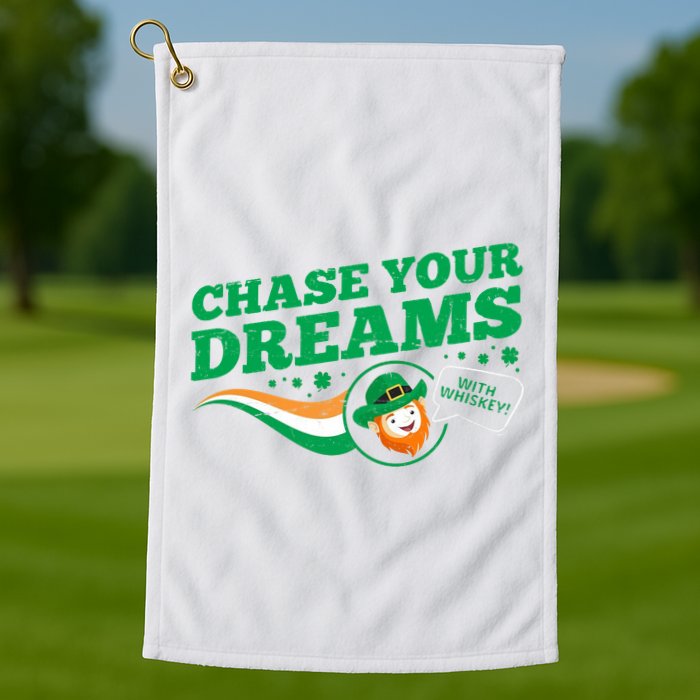 Chase Your Dreams With Whisky Leprechaun Golf Towel