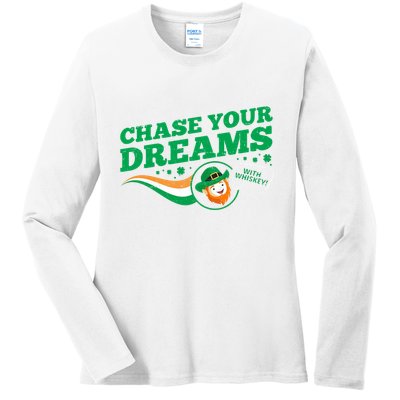 Chase Your Dreams With Whisky Leprechaun Ladies Long Sleeve Shirt