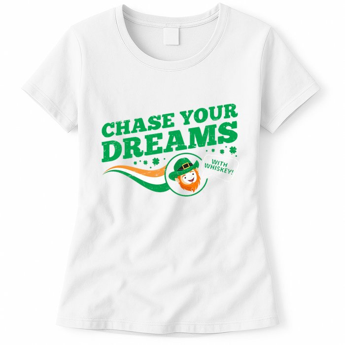 Chase Your Dreams With Whisky Leprechaun Womens T-Shirt