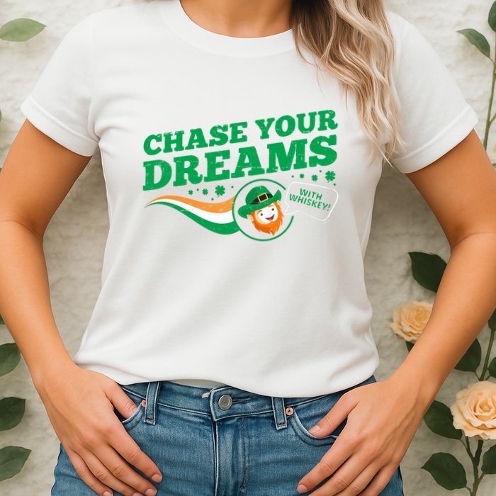 Chase Your Dreams With Whisky Leprechaun Womens T-Shirt