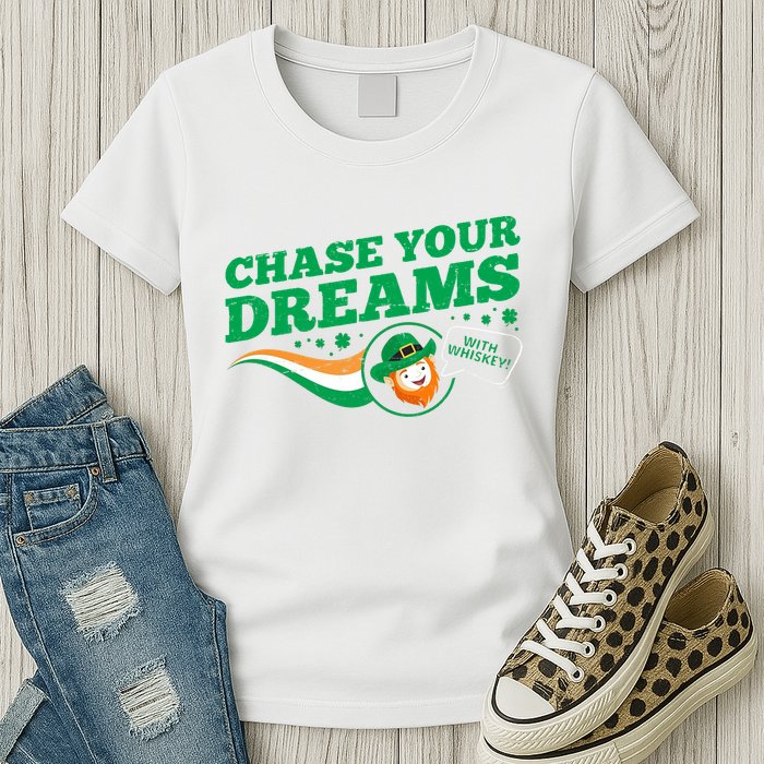 Chase Your Dreams With Whisky Leprechaun Womens T-Shirt
