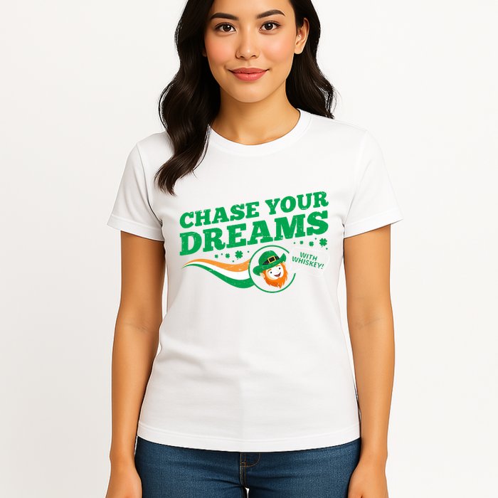 Chase Your Dreams With Whisky Leprechaun Womens T-Shirt