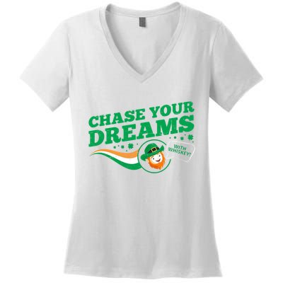 Chase Your Dreams With Whisky Leprechaun Women's V-Neck T-Shirt