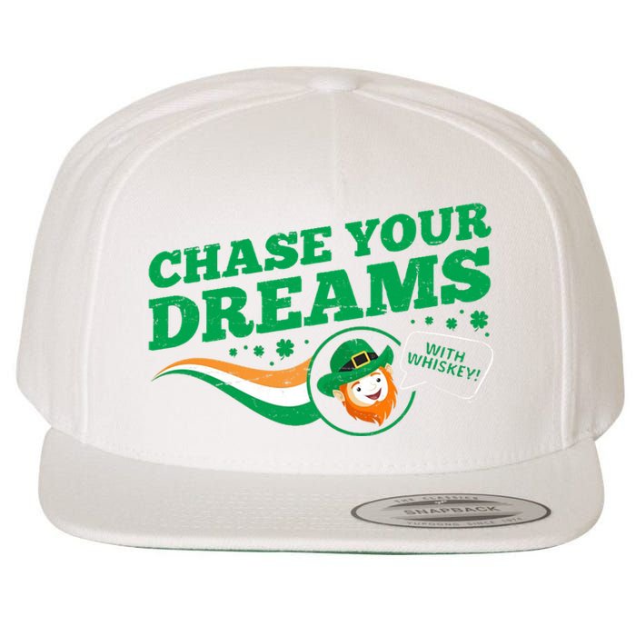 Chase Your Dreams With Whisky Leprechaun Wool Snapback Cap