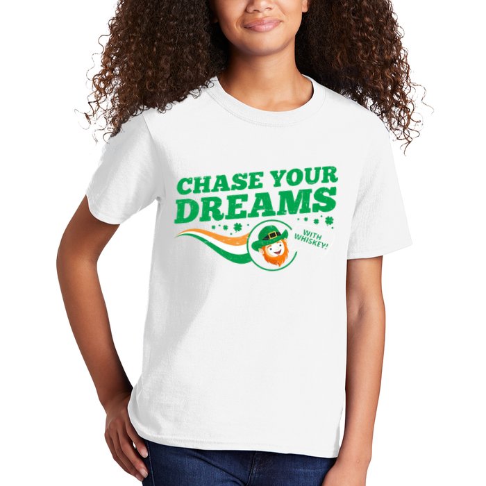 Chase Your Dreams With Whisky Leprechaun Kids T-Shirt