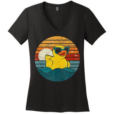 Cute Yellow Duck Bath Toy Rubber Duckling Ducky Duck Lover Women's V-Neck T-Shirt