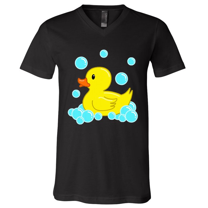 Cute Yellow Duck Duckie Bath Toys Rubber Ducky V-Neck T-Shirt