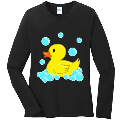 Cute Yellow Duck Duckie Bath Toys Rubber Ducky Ladies Long Sleeve Shirt