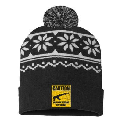 Caution You DonT Want No Smoke Mini Draco Ak47 Rifle Gun USA-Made Snowflake Beanie