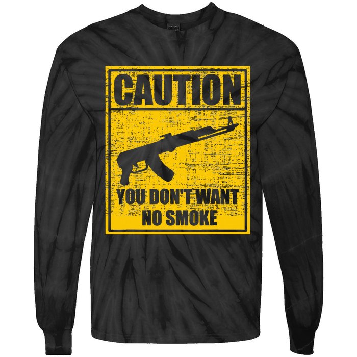 Caution You DonT Want No Smoke Mini Draco Ak47 Rifle Gun Tie-Dye Long Sleeve Shirt