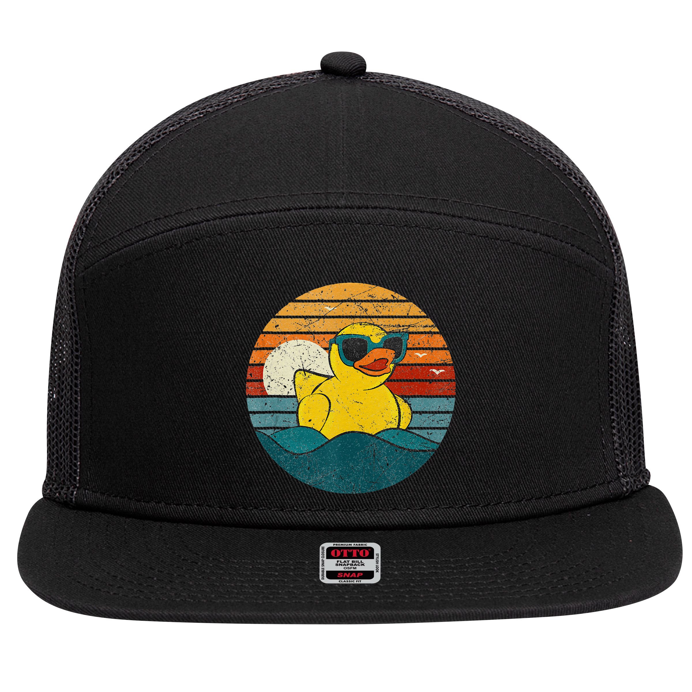 Cute Yellow Duck Bath Toy Rubber Duckling Ducky Duck Lover 7 Panel Mesh Trucker Snapback Hat