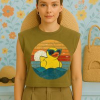 Cute Yellow Duck Bath Toy Rubber Duckling Ducky Duck Lover Garment-Dyed Women's Muscle Tee