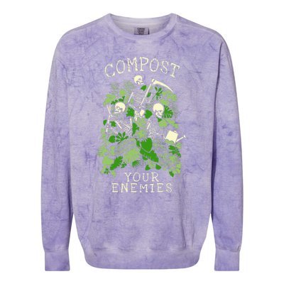 Compost Your Enemies Funny Gardening Goth Skeleton Gardener Colorblast Crewneck Sweatshirt