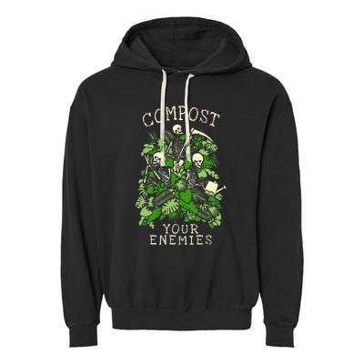 Compost Your Enemies Funny Gardening Goth Skeleton Gardener Garment-Dyed Fleece Hoodie