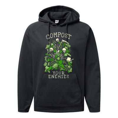 Compost Your Enemies Funny Gardening Goth Skeleton Gardener Performance Fleece Hoodie