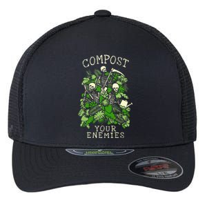 Compost Your Enemies Funny Gardening Goth Skeleton Gardener Flexfit Unipanel Trucker Cap