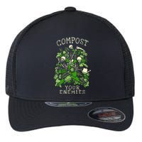 Compost Your Enemies Funny Gardening Goth Skeleton Gardener Flexfit Unipanel Trucker Cap