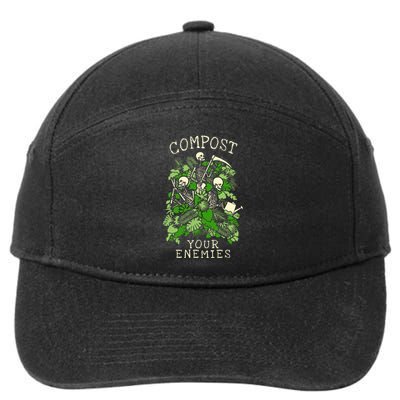 Compost Your Enemies Funny Gardening Goth Skeleton Gardener 7-Panel Snapback Hat