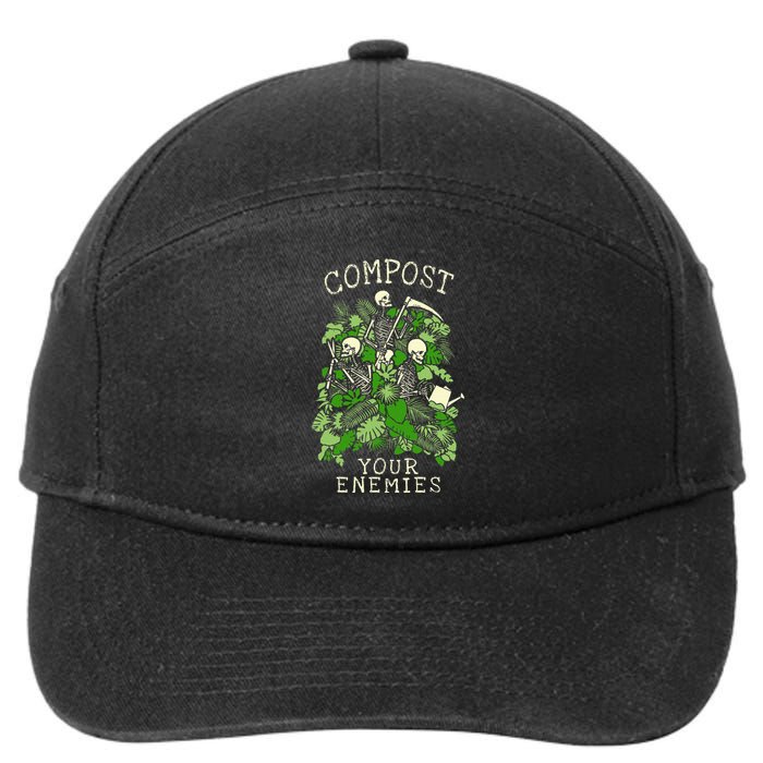 Compost Your Enemies Funny Gardening Goth Skeleton Gardener 7-Panel Snapback Hat