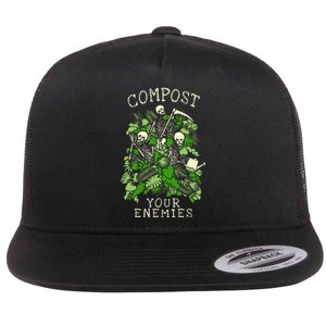 Compost Your Enemies Funny Gardening Goth Skeleton Gardener Flat Bill Trucker Hat