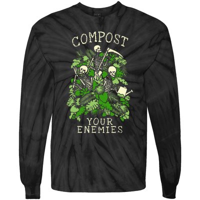 Compost Your Enemies Funny Gardening Goth Skeleton Gardener Tie-Dye Long Sleeve Shirt