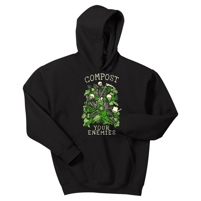 Compost Your Enemies Funny Gardening Goth Skeleton Gardener Kids Hoodie