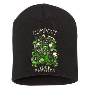 Compost Your Enemies Funny Gardening Goth Skeleton Gardener Short Acrylic Beanie