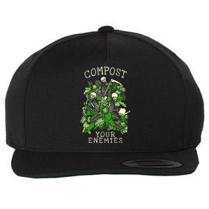 Compost Your Enemies Funny Gardening Goth Skeleton Gardener Wool Snapback Cap