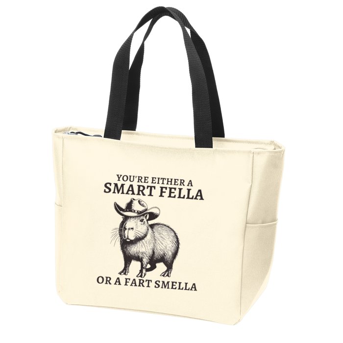 Capybara YouRe Either A Smart Fella Or A Fart Smella Zip Tote Bag