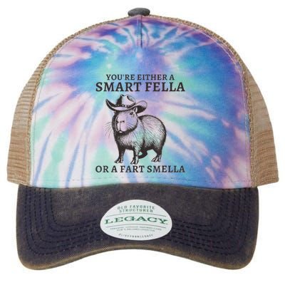 Capybara YouRe Either A Smart Fella Or A Fart Smella Legacy Tie Dye Trucker Hat