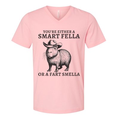 Capybara YouRe Either A Smart Fella Or A Fart Smella V-Neck T-Shirt
