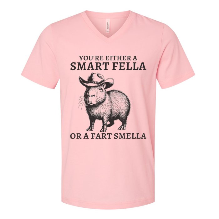 Capybara YouRe Either A Smart Fella Or A Fart Smella V-Neck T-Shirt