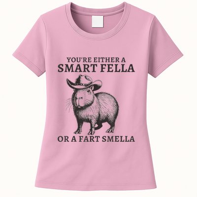 Capybara YouRe Either A Smart Fella Or A Fart Smella Womens T-Shirt