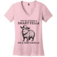 Capybara YouRe Either A Smart Fella Or A Fart Smella Women's V-Neck T-Shirt