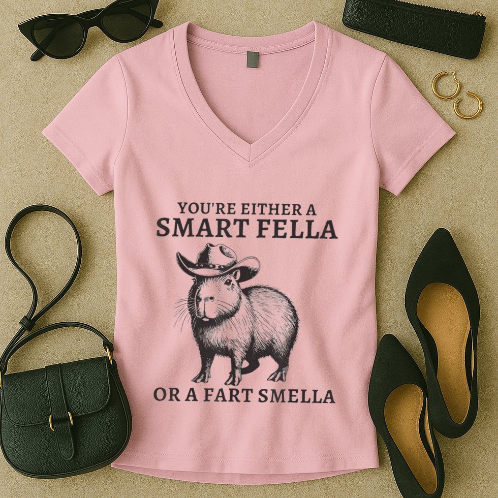 Capybara YouRe Either A Smart Fella Or A Fart Smella Women's V-Neck T-Shirt
