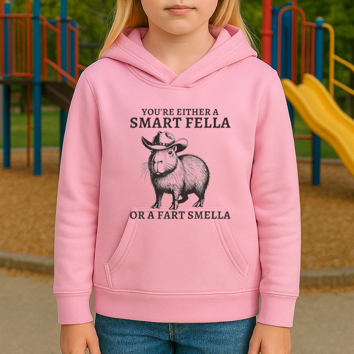 Capybara YouRe Either A Smart Fella Or A Fart Smella Kids Hoodie