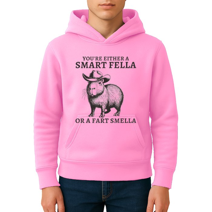Capybara YouRe Either A Smart Fella Or A Fart Smella Kids Hoodie