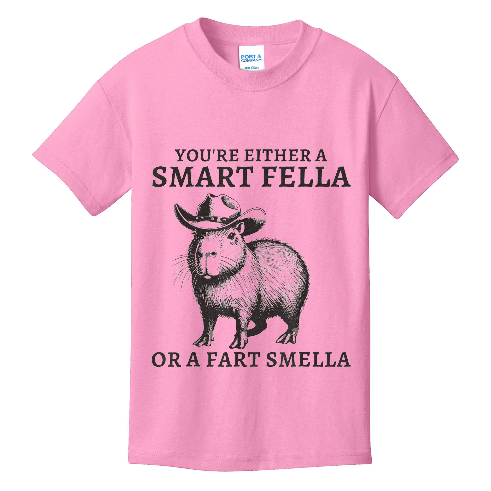 Capybara YouRe Either A Smart Fella Or A Fart Smella Kids T-Shirt