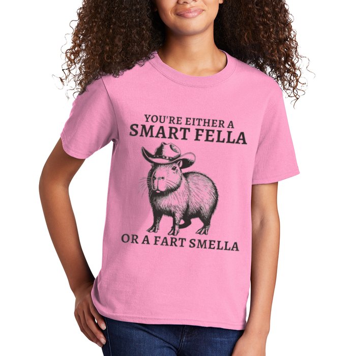 Capybara YouRe Either A Smart Fella Or A Fart Smella Kids T-Shirt