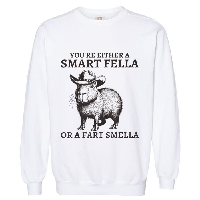 Capybara YouRe Either A Smart Fella Or A Fart Smella Garment-Dyed Sweatshirt