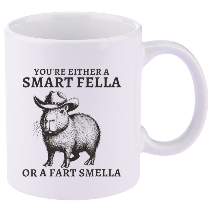 Capybara YouRe Either A Smart Fella Or A Fart Smella 11oz C Handle Ceramic Mug