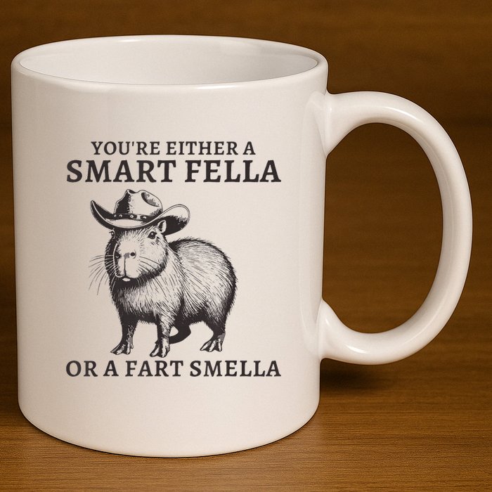 Capybara YouRe Either A Smart Fella Or A Fart Smella 11oz C Handle Ceramic Mug
