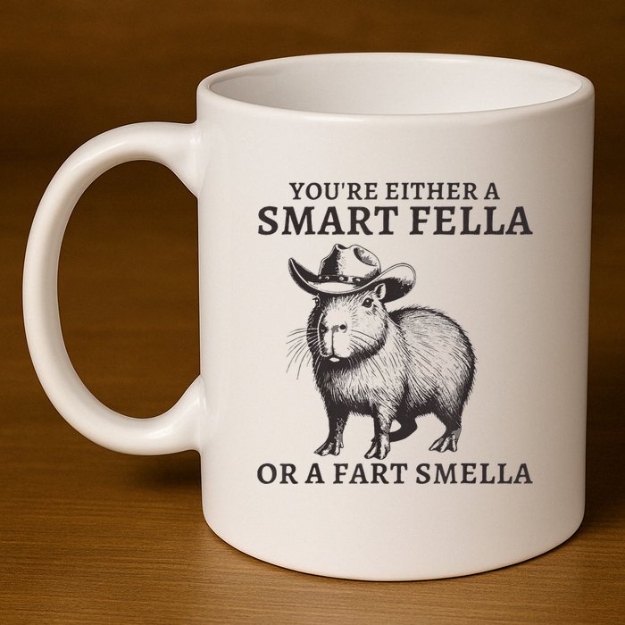 Capybara YouRe Either A Smart Fella Or A Fart Smella 11oz C Handle Ceramic Mug