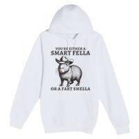Capybara YouRe Either A Smart Fella Or A Fart Smella Premium Pullover Hoodie