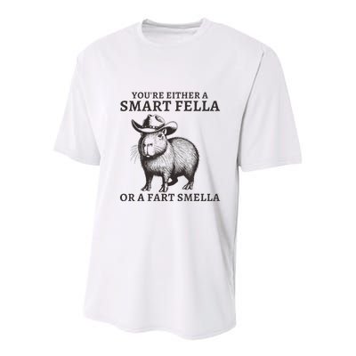 Capybara YouRe Either A Smart Fella Or A Fart Smella Youth Performance Sprint T-Shirt